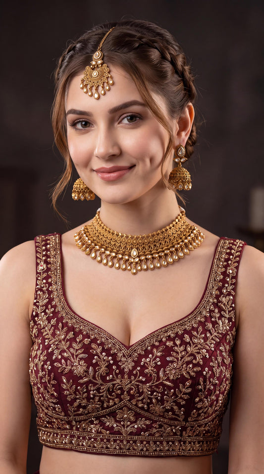 Premium Antique Kundan Choker Necklace Set with Jhumki Earrings/ Indian Wedding Jewelry/ Bridal Neckalce/ Gold Plated Jewelry/ Maang Tikka __etsy:8672110430