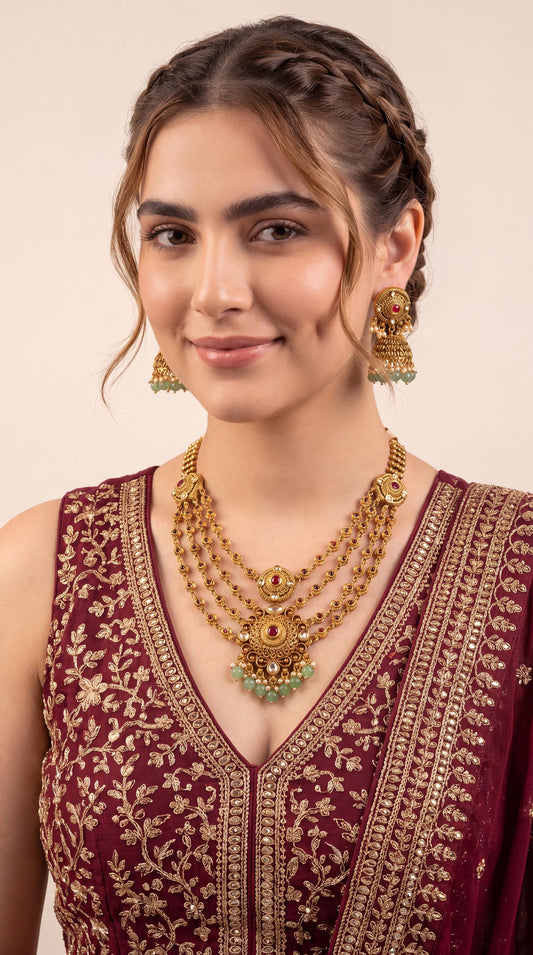 Premium Layered Kundan Choker Necklace Set With Jhumka Earrings/ Indian Wedding Jewelry/ Statement Jewelry/ Traditional Necklace/ Ruby __etsy:8672233700