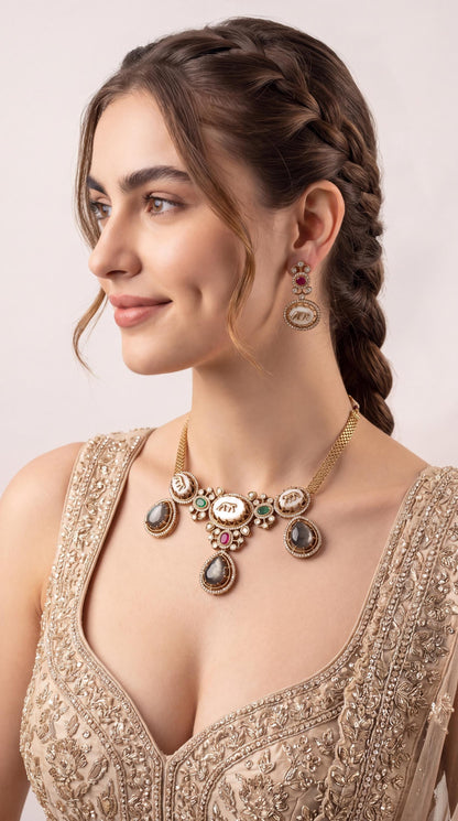 Sabyasachi Inspired Choker Necklace Set/ Indian Wedding Necklace/ Statement Jewelry/ Kundan Necklace Set/ Minimalistic Necklace/ Bridesmaid