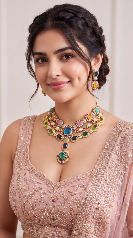 Exclusive Triple Layer Sabyasachi Choker Necklace Set/ Designer Jewelry/ Colorful Necklace/ Cocktail Party Jewelry/ Statement Necklace/ Ruby __etsy:8709385339