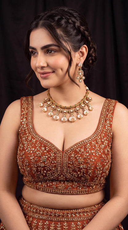 Premium Hasli Style Kundan Choker Necklace Set/ Gold Plated Jewelry/ Designer Wedding Necklace/ Statement Jewelry/ Lightweight Necklace __etsy:8719817761