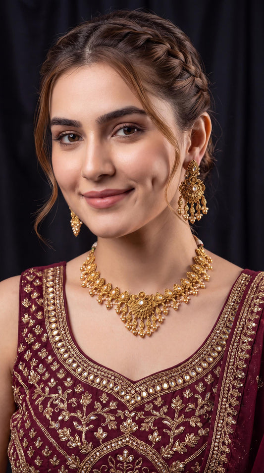 Premium Gold Plated Kundan Choker Necklace Set/ Indian Wedding Necklace/ Traditional Jewelry/ Statement Necklace/ Bridesmaid Jewelry __etsy:8720104515